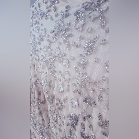 MAC DUGGAL Porcelain sheer long sleeve beaded tea length dress BNWOT - Picture 9 of 10